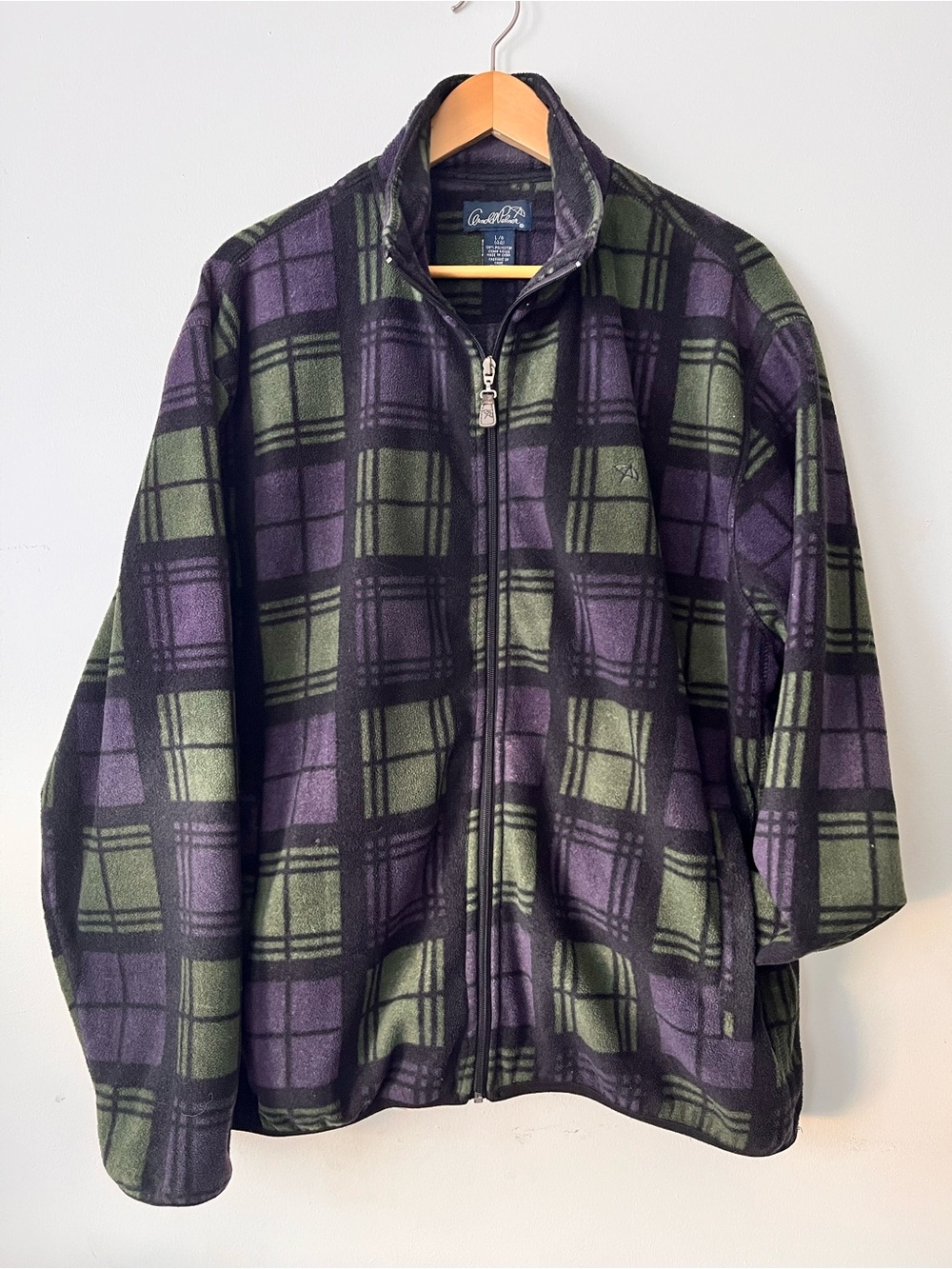 90’s Arnold Palmer Purple & Green Plaid Fleece Zip Jacket XL